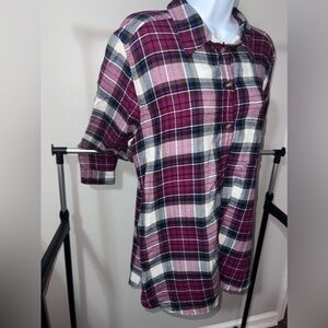 Plaid Button-Up Shirt in Pink, Purple and White